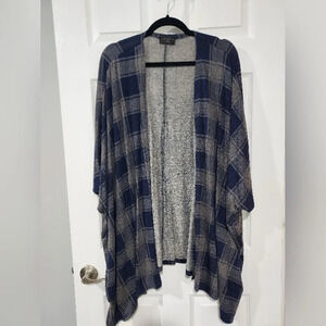 NWOT Lane Bryant Blue & Gray Plaid Short Dolman Sleeve Open Front Cardigan 18/20